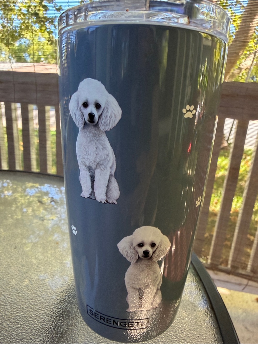 Serengeti Gray Poodle Paw-Print Travel Tumbler